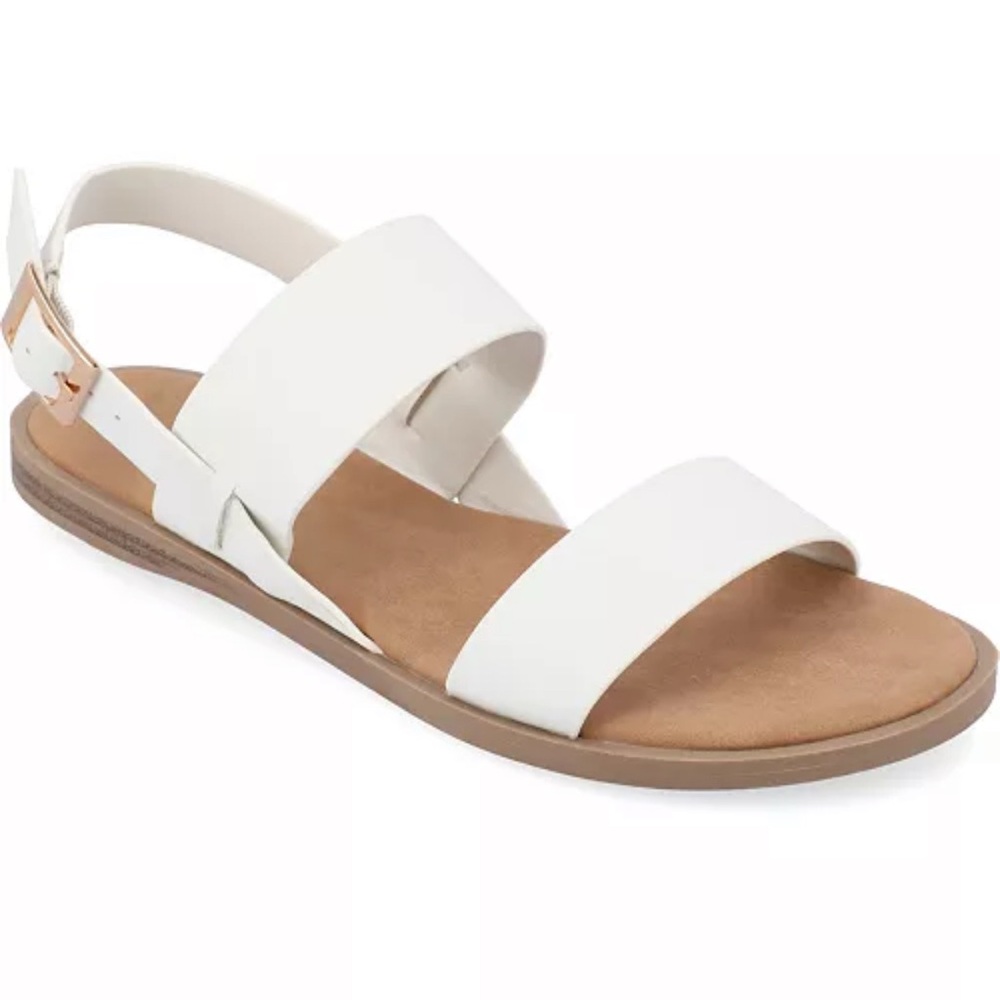 Journee Collection Women's Lavine Double Strap Flat Sandals White Size 11 WIDE